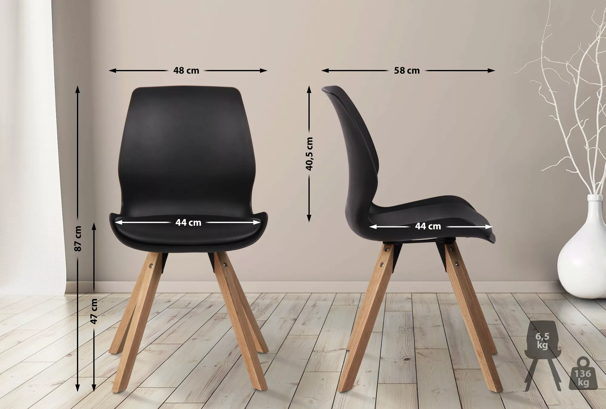 4er Set Stuhl Luna Kunststoff Schwarz günstig online kaufen
