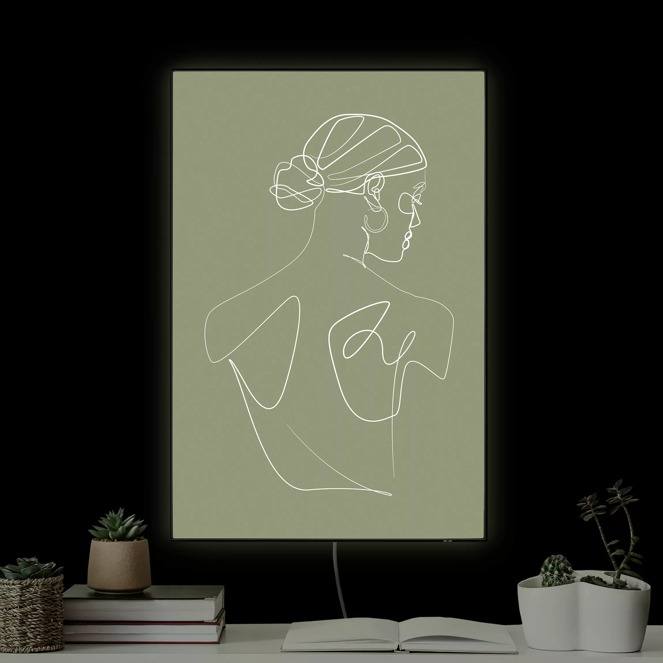 LED-Wechselbild Line Art - Frau Rücken Grün günstig online kaufen