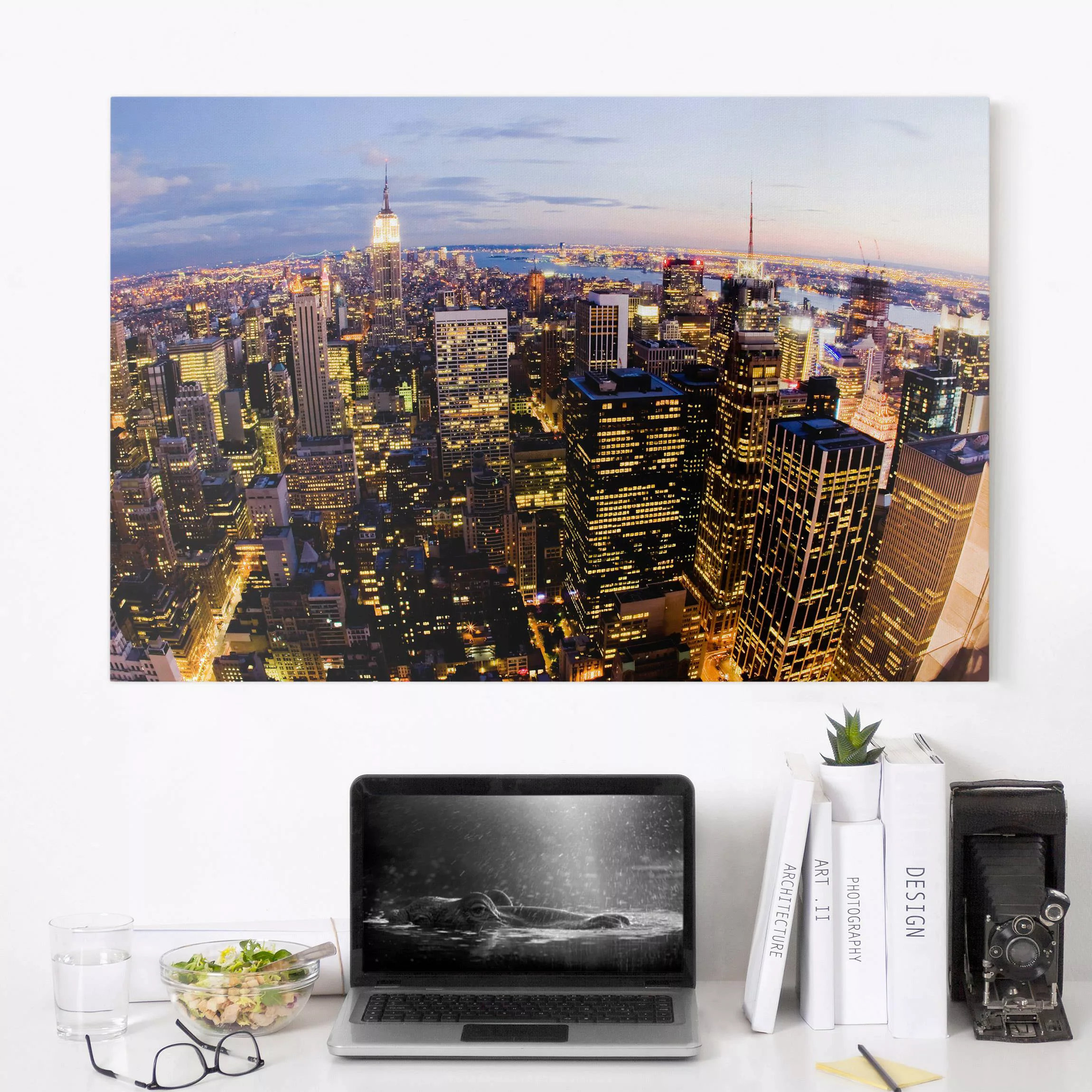 Leinwandbild New York - Querformat New York Skyline bei Nacht günstig online kaufen