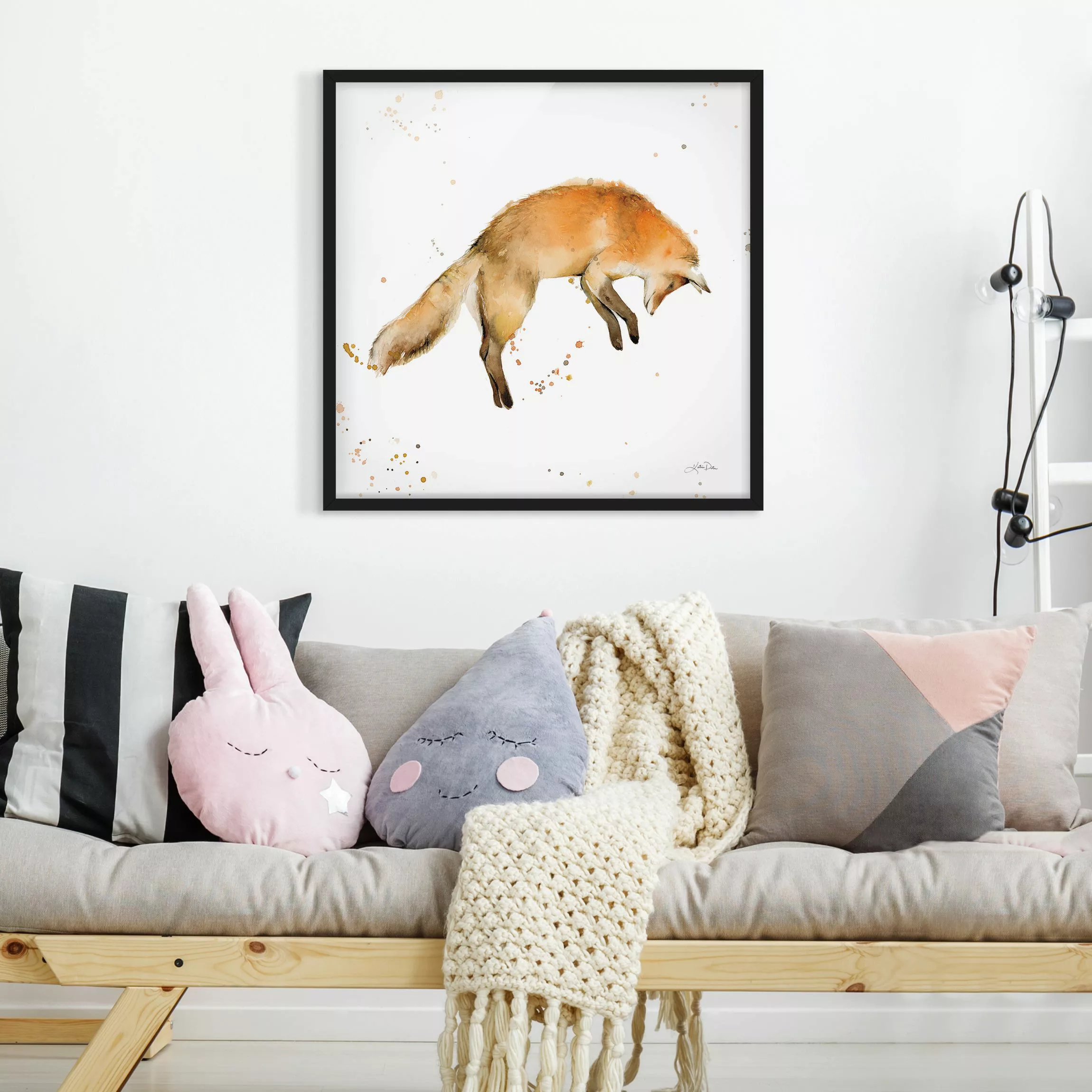 Bild mit Rahmen Springender Fuchs günstig online kaufen