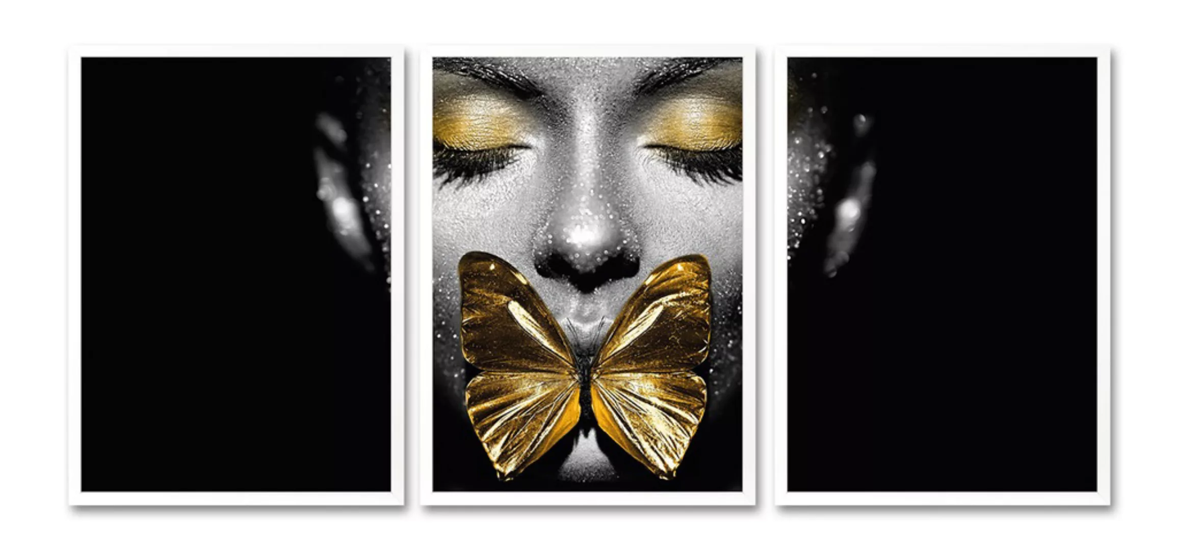 Leonique Bild mit Rahmen »Gesicht Schmetterling Gold - Gerahmter Digitaldru günstig online kaufen