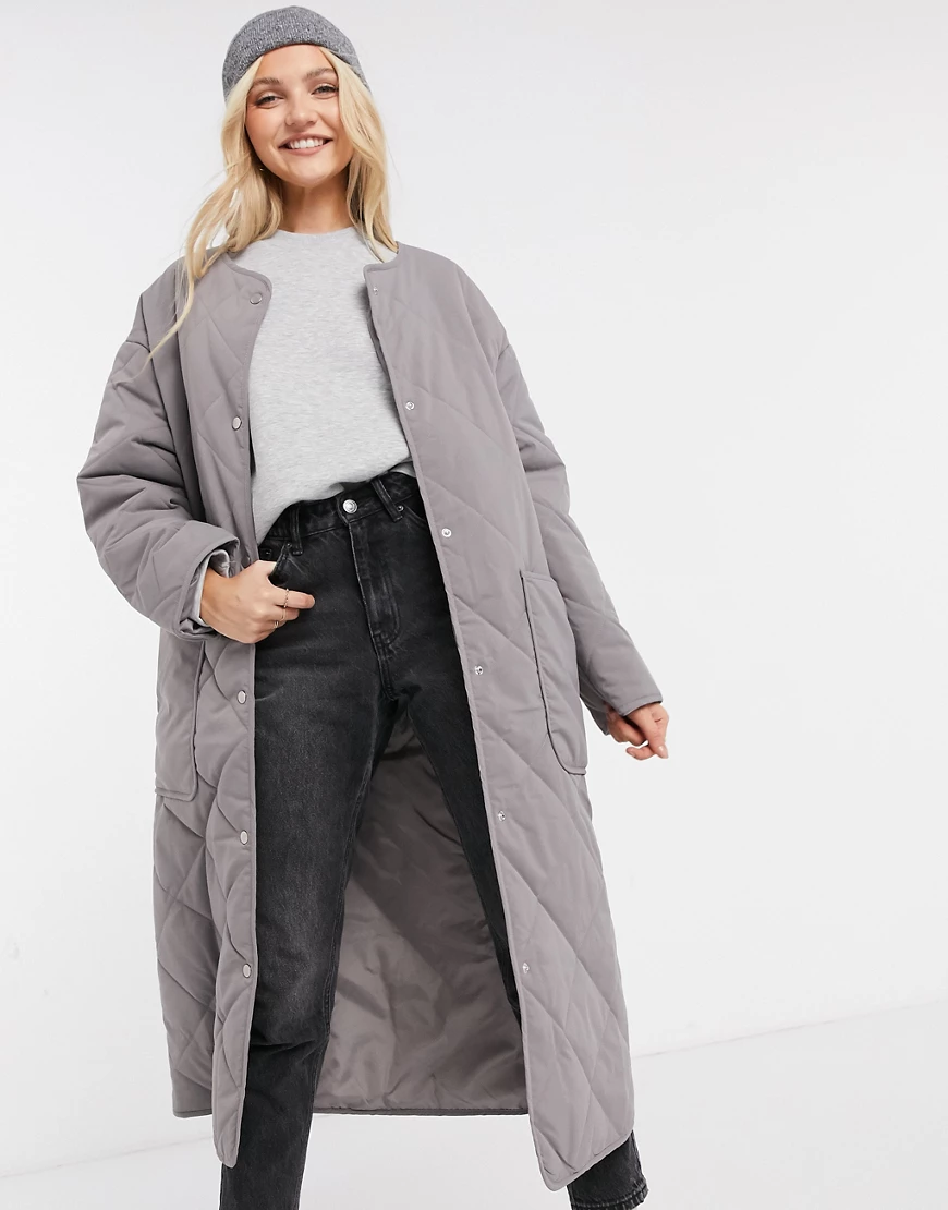 ASOS DESIGN – Steppmantel in sanftem Grau-Blau günstig online kaufen