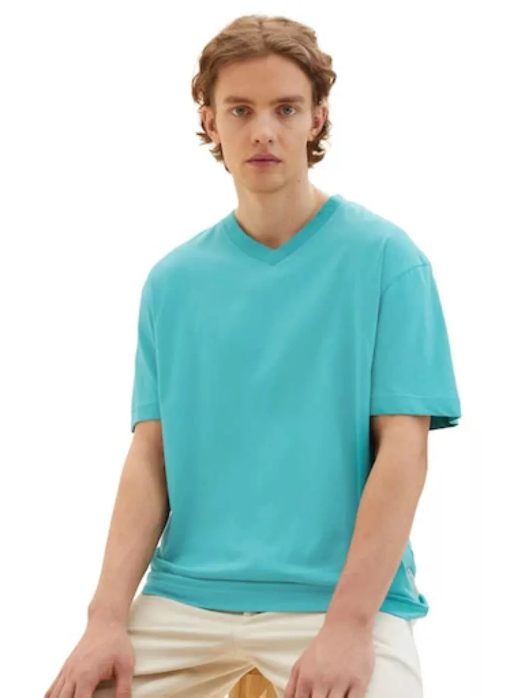 TOM TAILOR Denim T-Shirt, mit abgerundetem V-Ausschnitt günstig online kaufen