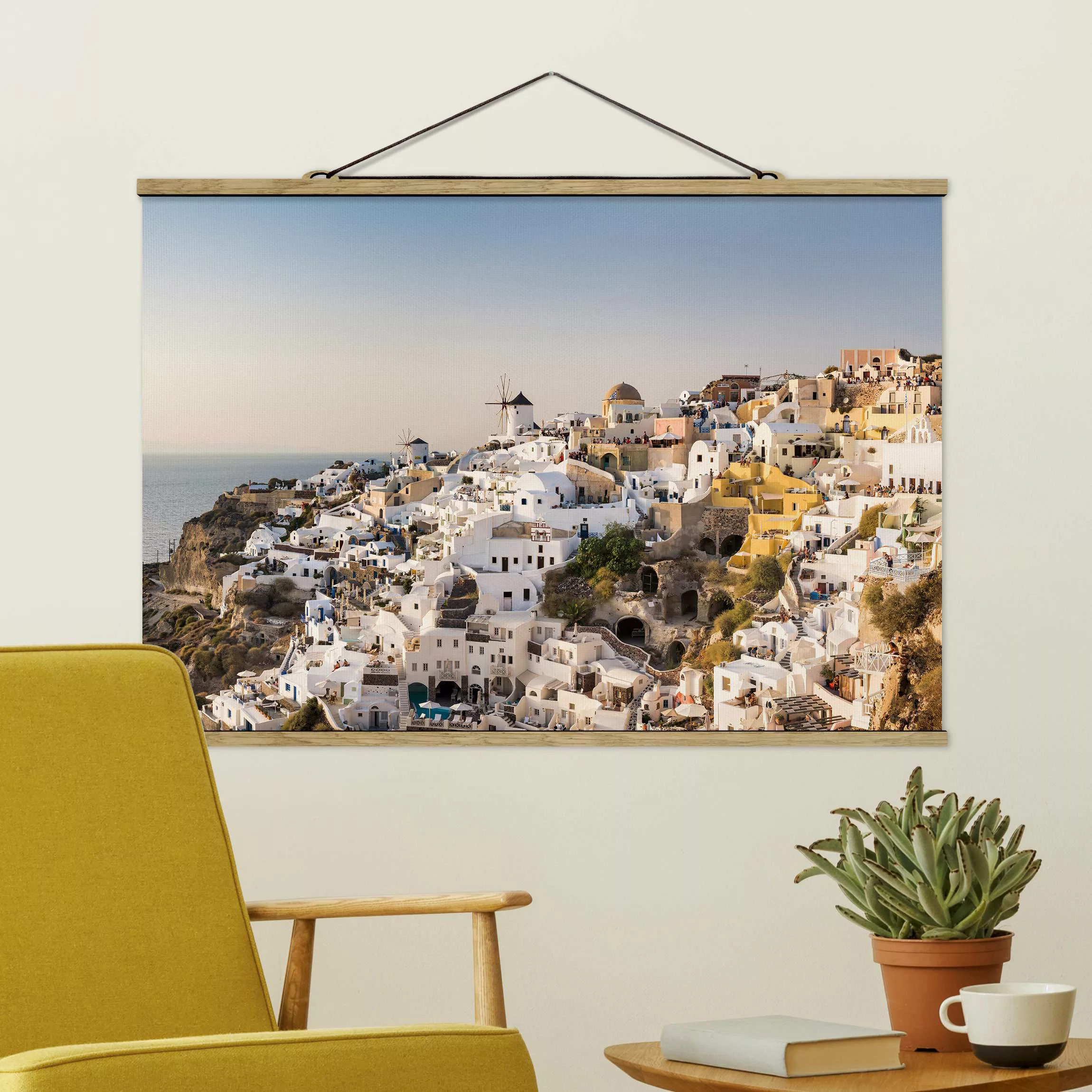 Stoffbild mit Posterleisten Oia Panorama günstig online kaufen