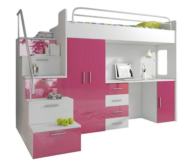 Xlmoebel Bett Hochbett für Kinder in Rosa für ein Jugendzimmer - Doppelstoc günstig online kaufen