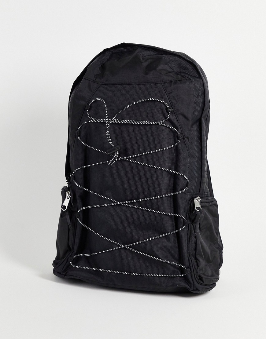 ASOS DESIGN – Rucksack aus schwarzem Nylon mit Bungee-Kordeln günstig online kaufen