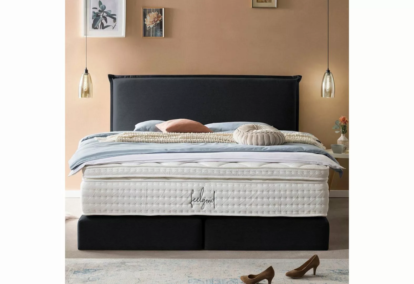 BettCo Boxspringbett London (in Schwarz Webstoff, 160 x 200 cm), Kopfteil m günstig online kaufen