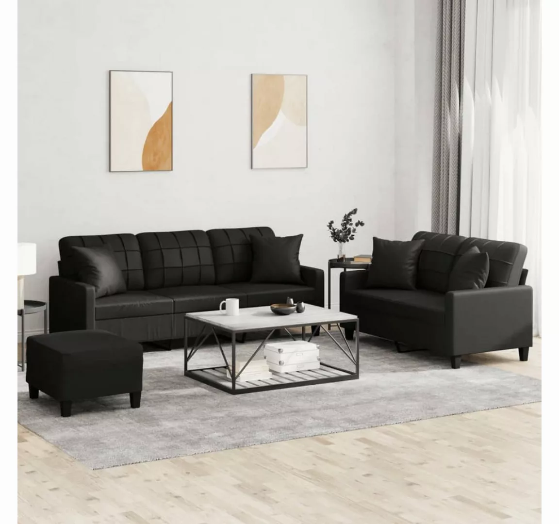 vidaXL Sofa Sofagarnitur mit Kissen Kunstleder, mit Zierkissen + Fußhocker, günstig online kaufen