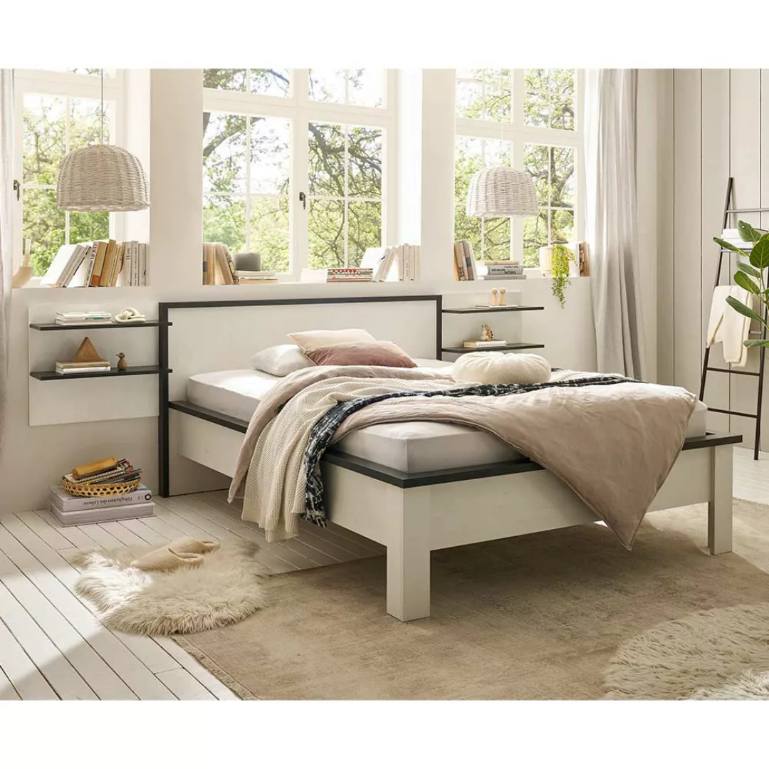 Schlafzimmer Set modern Country in Pinie Weiß Anthrazit (fünfteilig) günstig online kaufen