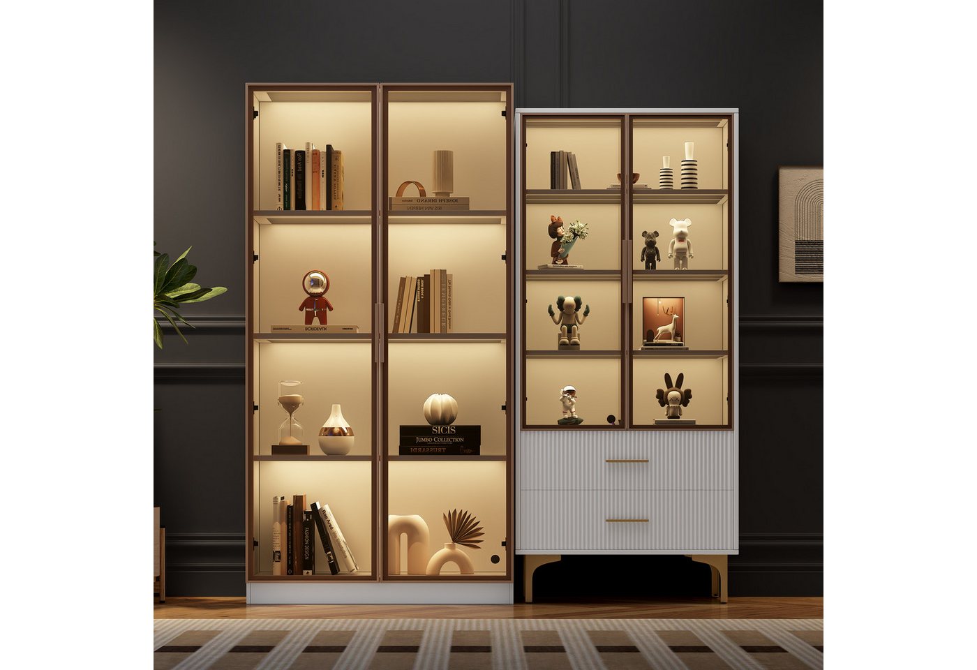 BlingBin Vitrine Standvitrinen, Wohnzimmer-Highboards, Sideboards (1er Set, günstig online kaufen