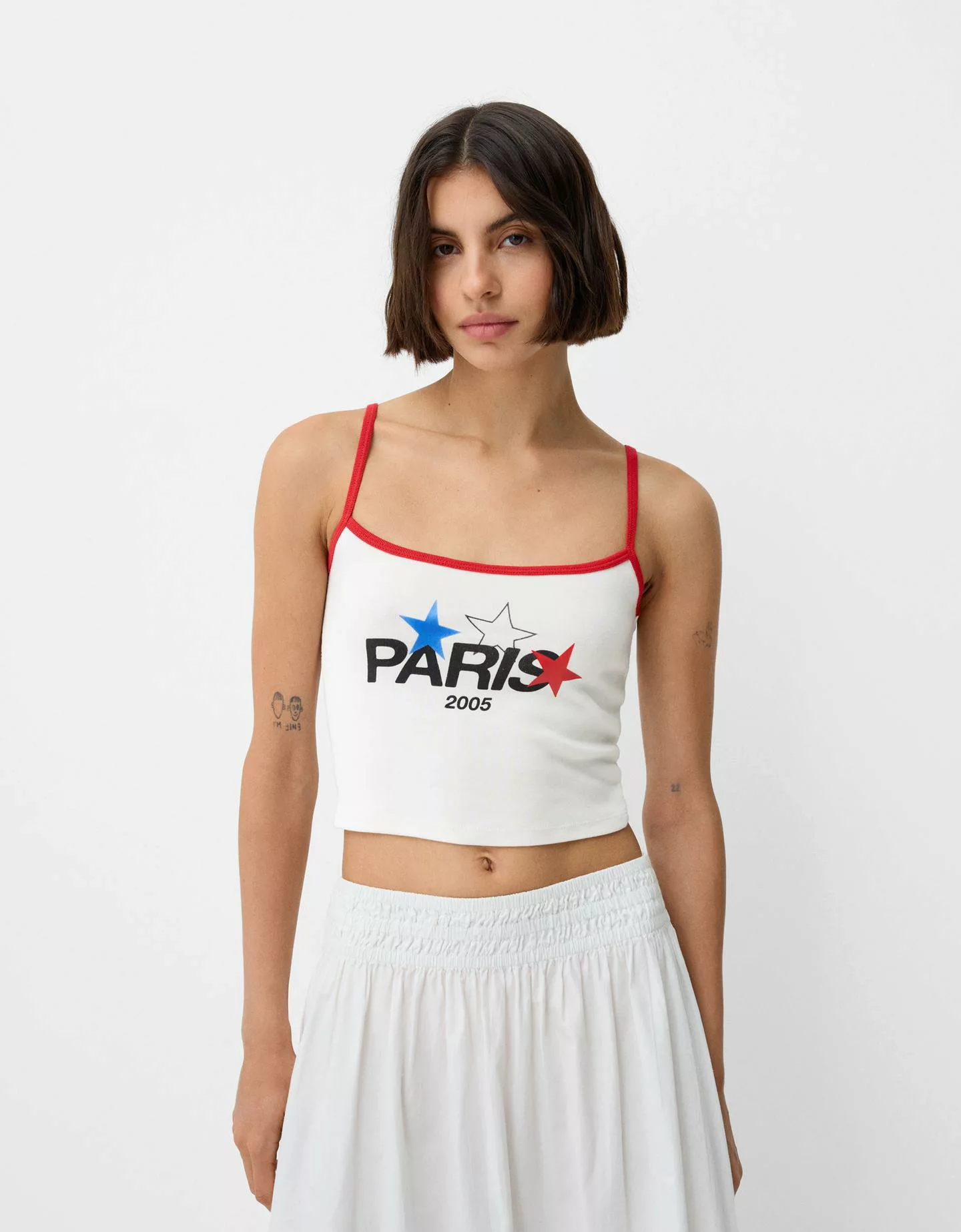 Bershka Top Paris Mit Trägern Und Strass Damen Xs Weiss günstig online kaufen