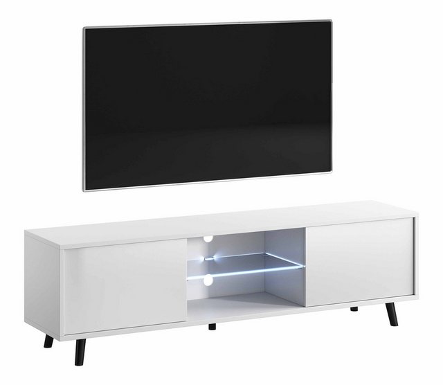 Furnix TV-Schrank LAZANO Lowboard 140 cm Fernsehschrank 2 Türen Metallfüße günstig online kaufen