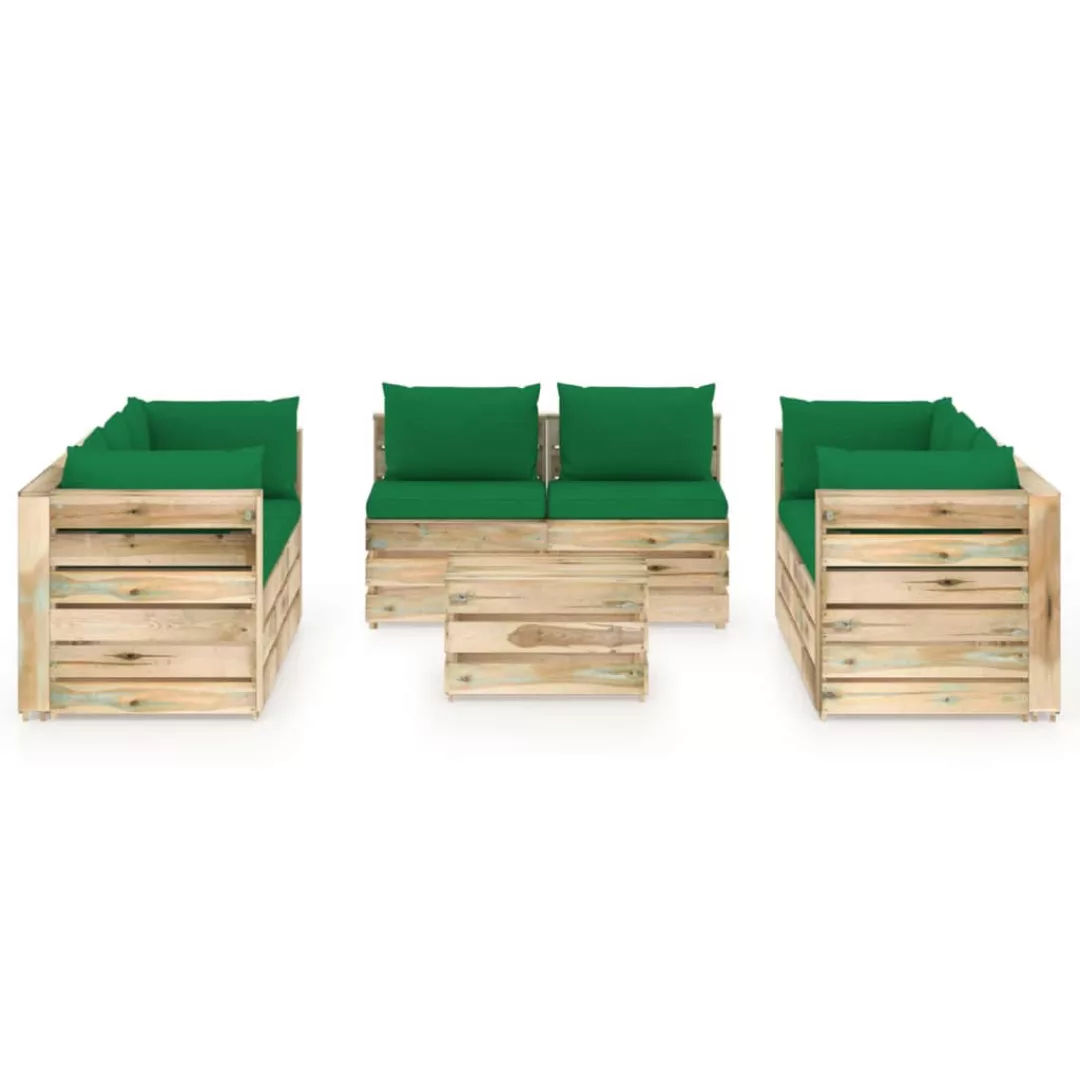 9-tlg. Garten-lounge-set Mit Kissen Grün Imprägniertes Holz günstig online kaufen