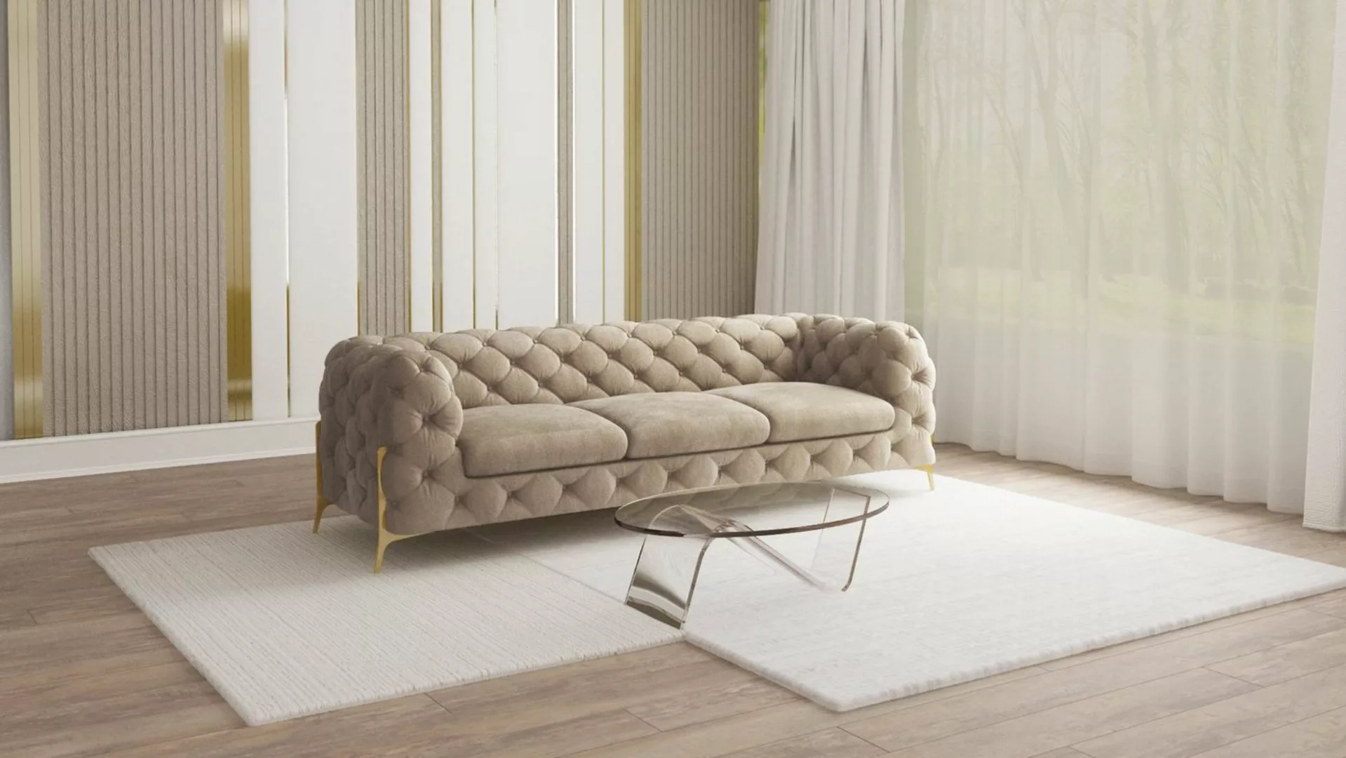S-Style Möbel Chesterfield-Sofa 3-Sitzer Ashley mit Goldene Metall Füßen, m günstig online kaufen