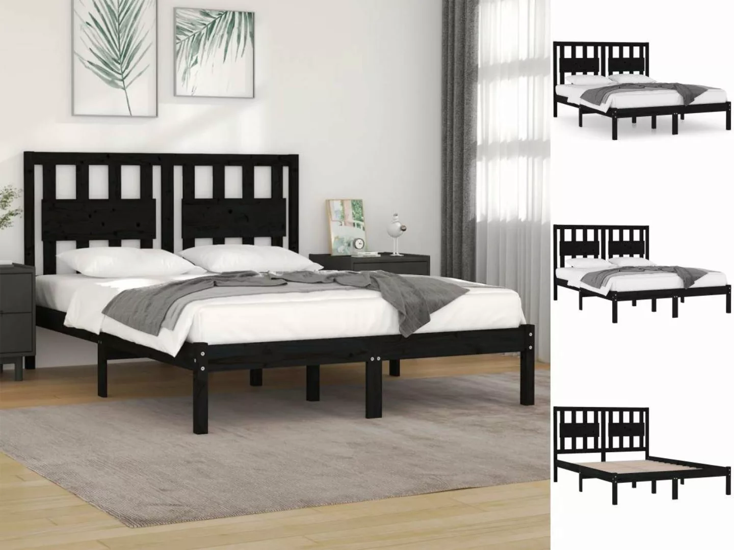 vidaXL Bettgestell Massivholzbett Schwarz Kiefer 200x200 cm Doppelbett Bett günstig online kaufen