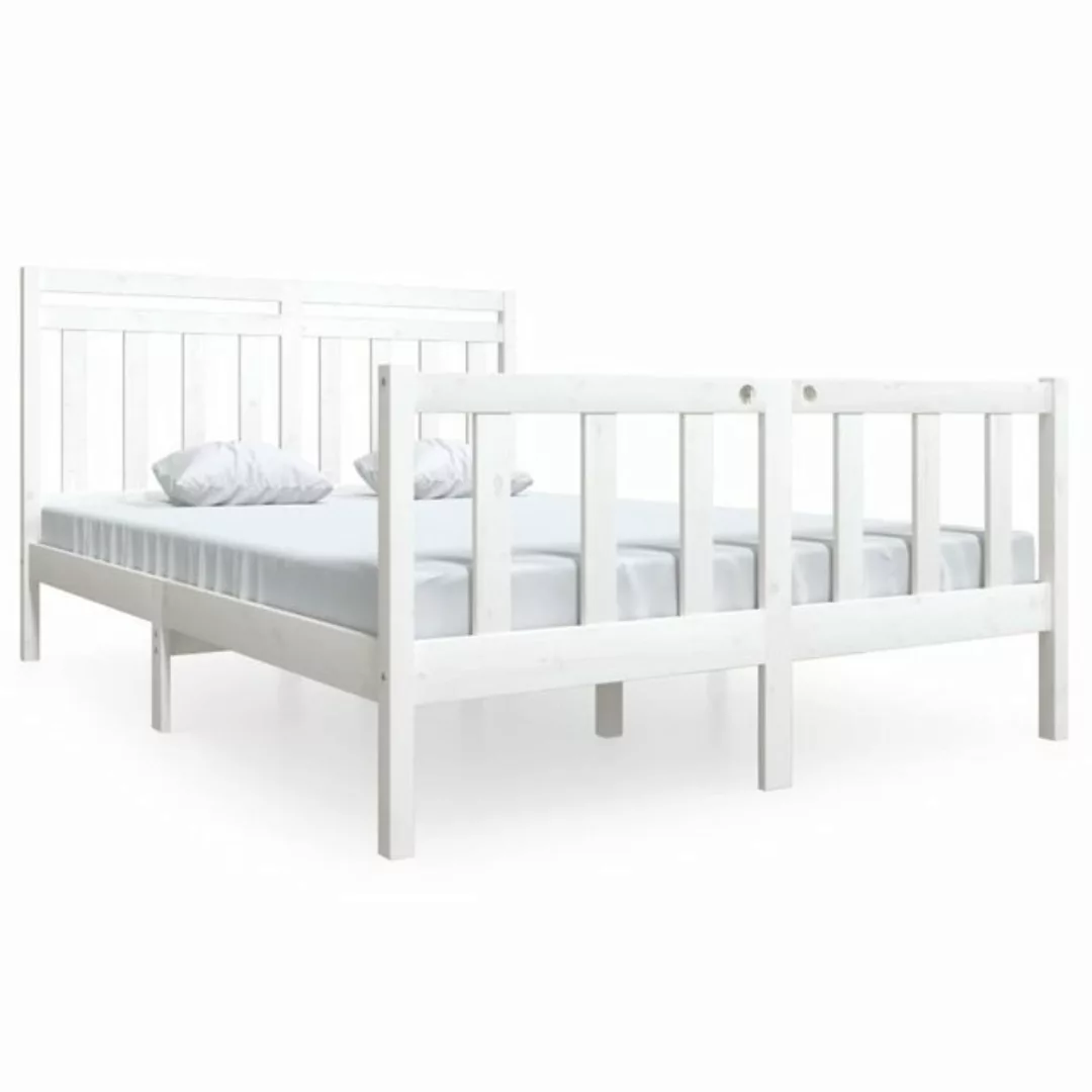 vidaXL Bettgestell Massivholzbett Weiß 140x190 cm Bett Bettrahmen Bettgeste günstig online kaufen