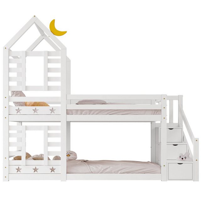 Gotagee Kinderbett Hausbett 90x200cm Rausfallschutz Hochbett Weiß Flaches B günstig online kaufen