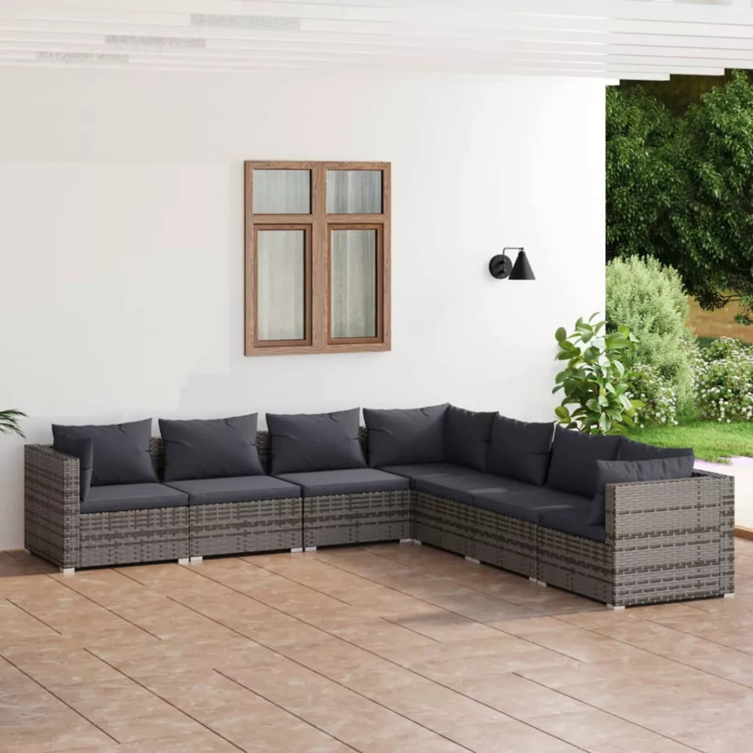 Vidaxl 7-tlg. Garten-lounge-set Mit Kissen Poly Rattan Grau günstig online kaufen