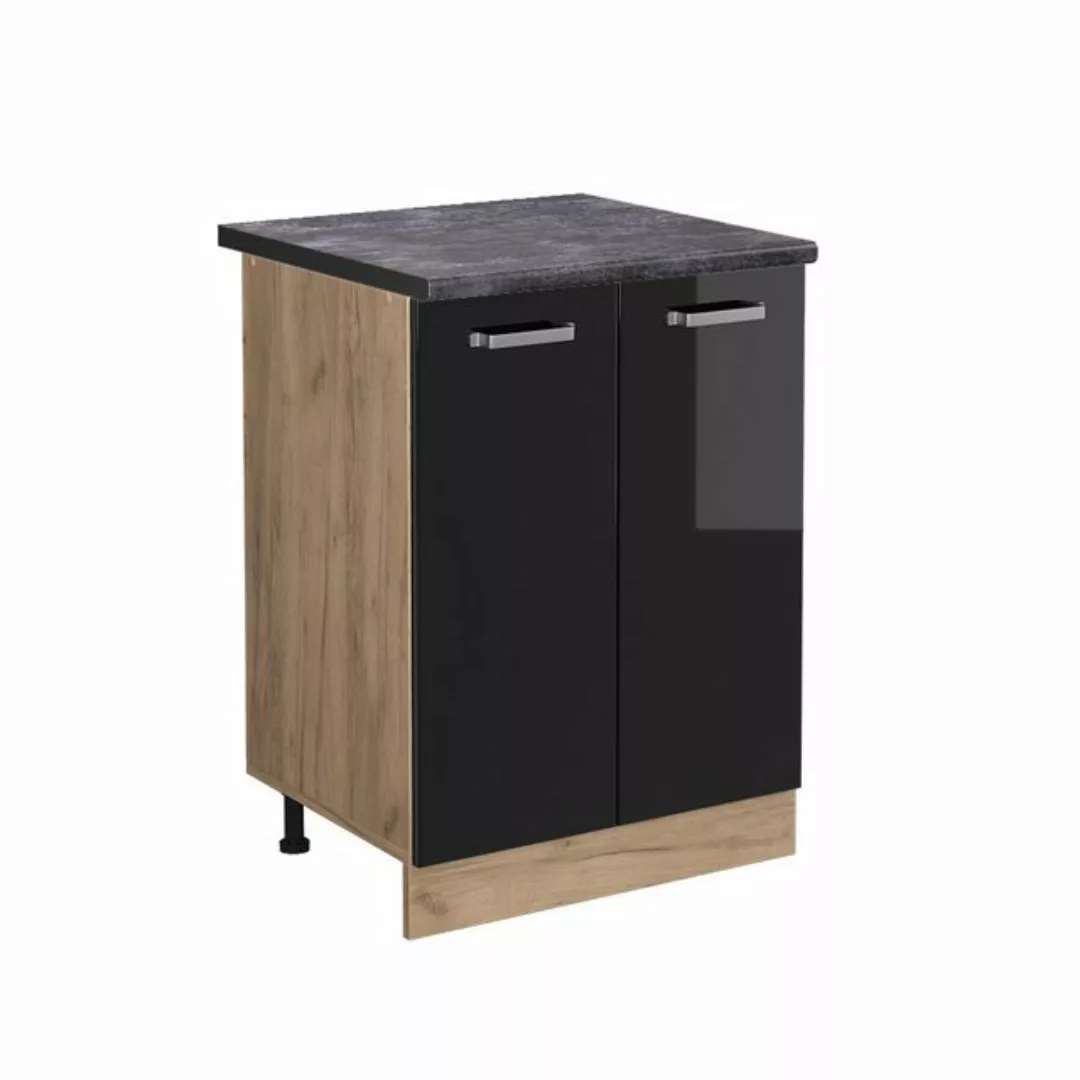 Vicco Unterschrank R-Line, Schwarz Hochglanz/Goldkraft Eiche, 60 cm, AP Ant günstig online kaufen