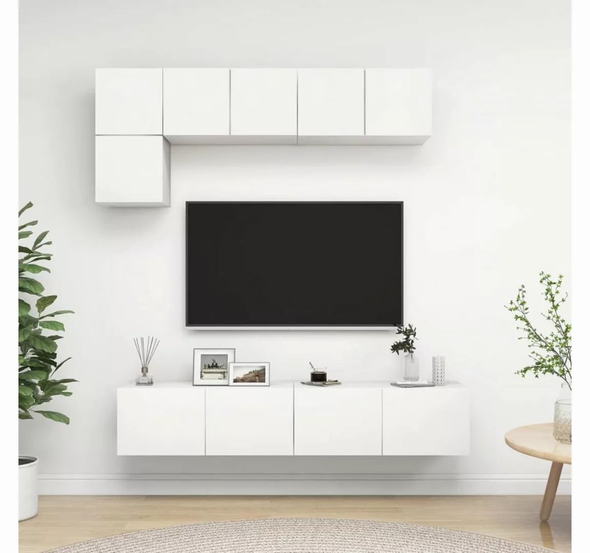 vidaXL Kleiderschrank 5-tlg TV-Schrank-Set Weiß Spanplatte günstig online kaufen