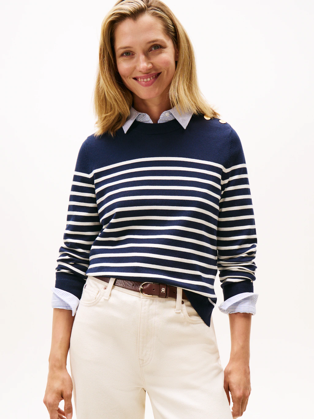 Tommy Hilfiger Strickpullover "CO JERSEY MID GG LS GOLD BTN SWT", mit goldf günstig online kaufen
