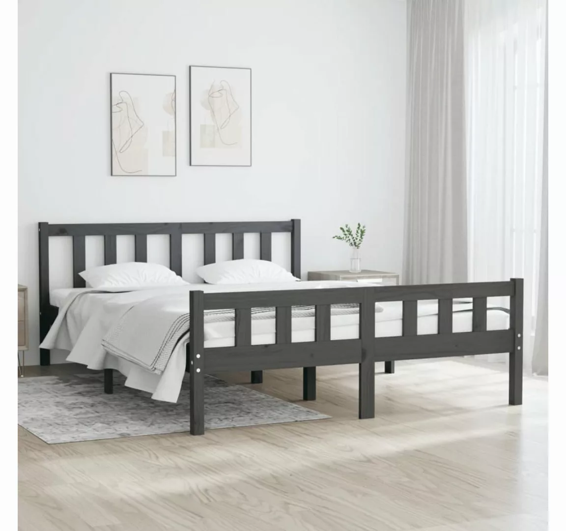 furnicato Bett Massivholzbett Grau 135x190 cm günstig online kaufen