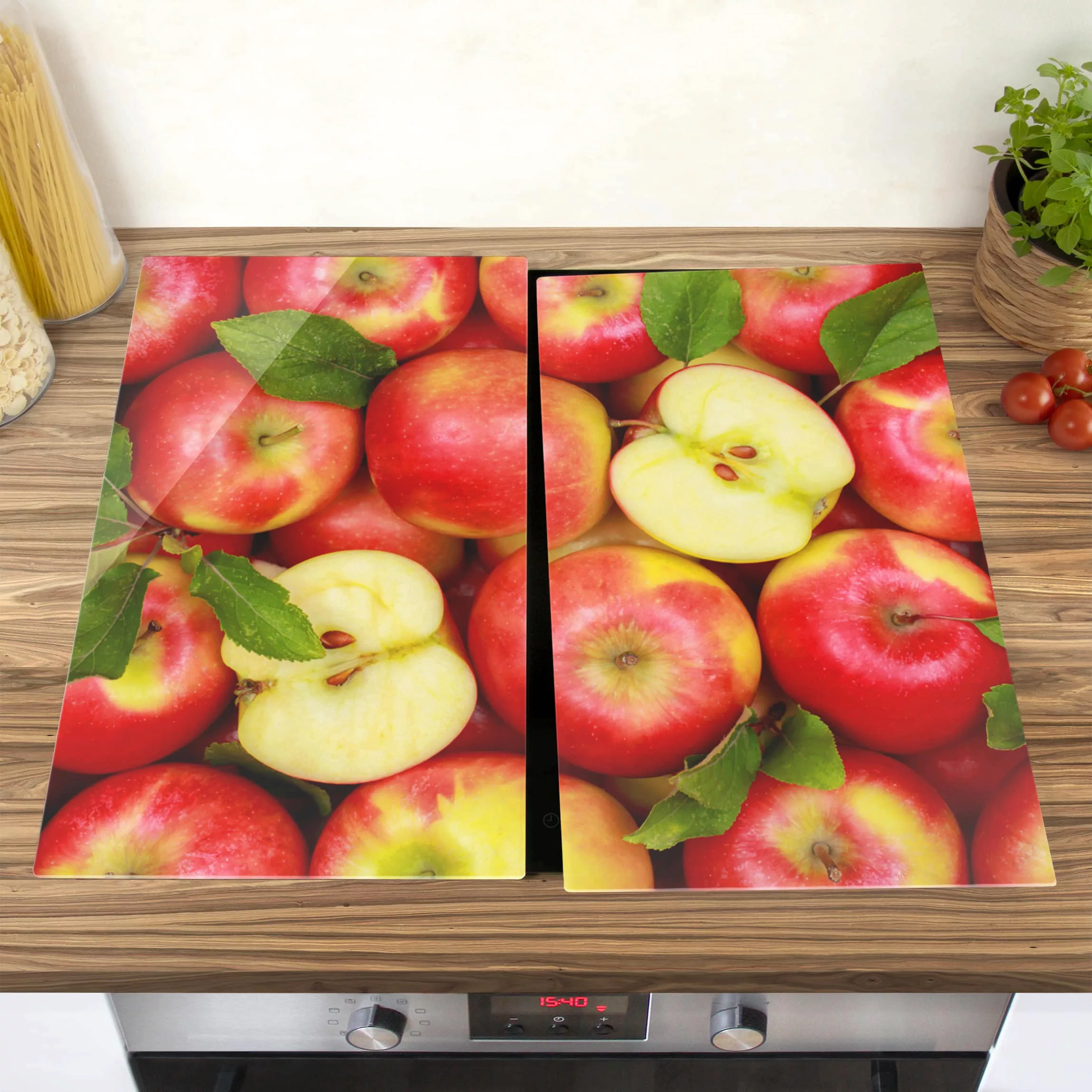 2-teilige Herdabdeckplatte Glas Kulinarisch Saftige Äpfel günstig online kaufen