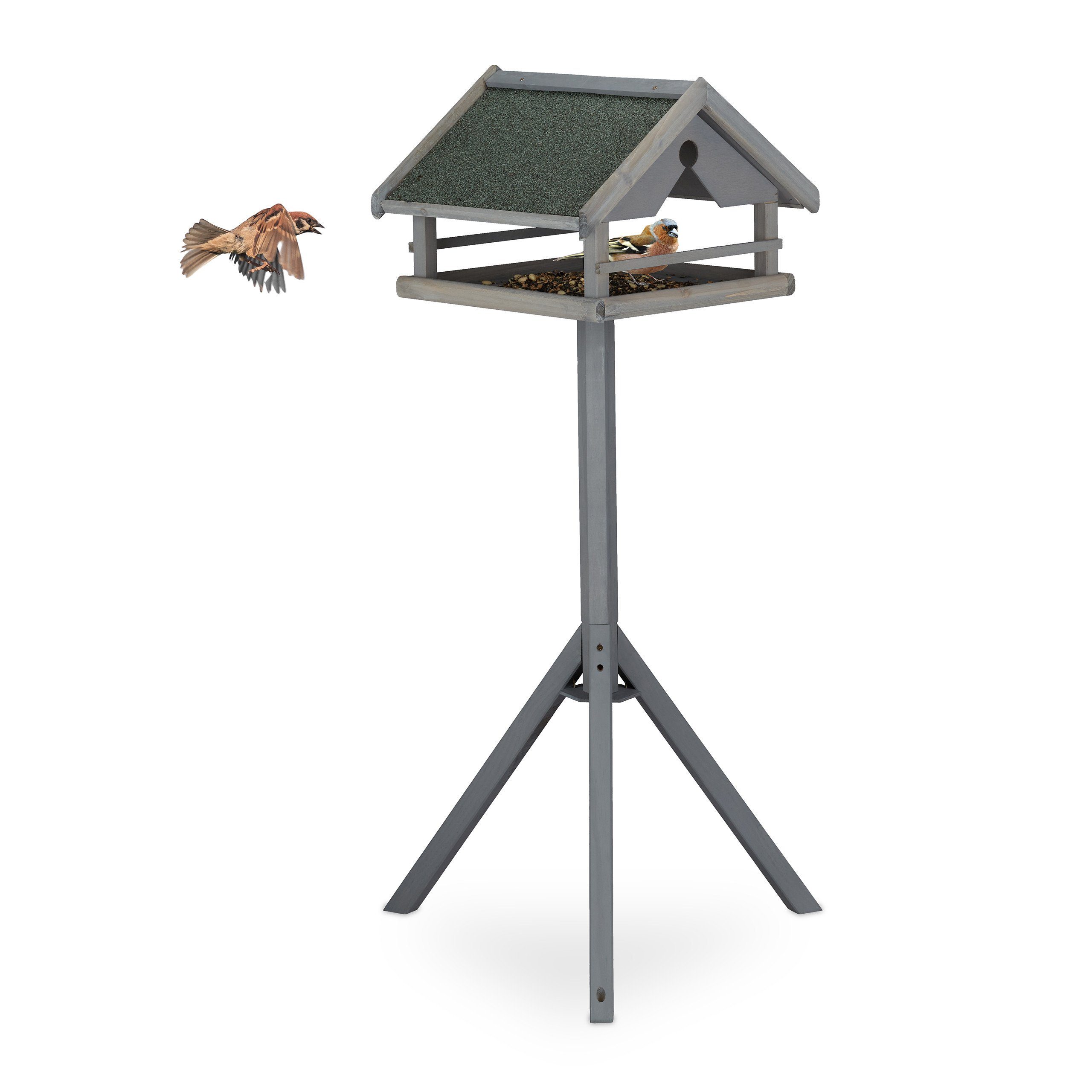 relaxdays Vogelhaus Graues Vogelfutterhaus mit Ständer günstig online kaufen