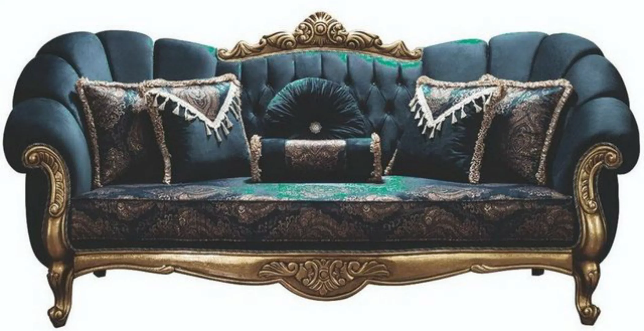 Casa Padrino Sofa Luxus Barock Sofa Blau / Gold 220 x 90 x H. 110 cm - Prun günstig online kaufen