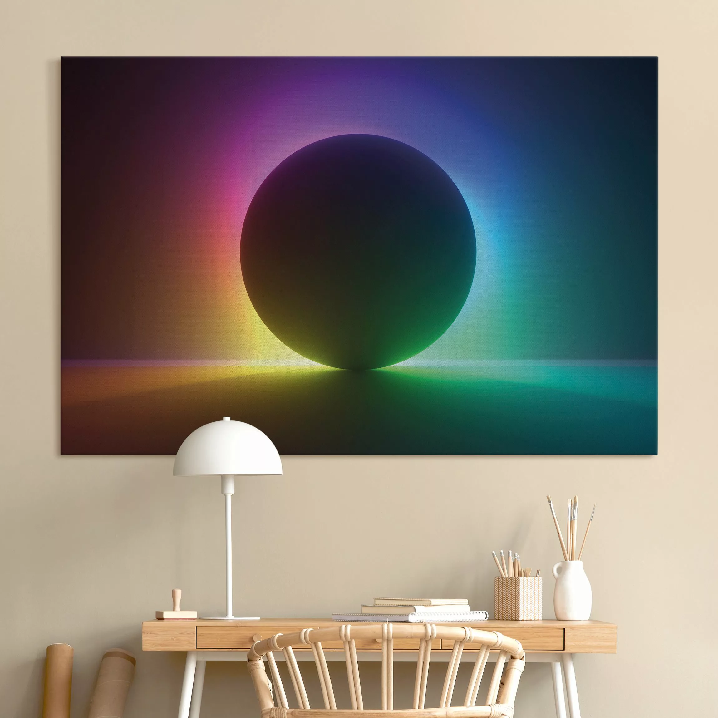 Akustikbild Schwarzer Kreis mit Neonlicht günstig online kaufen