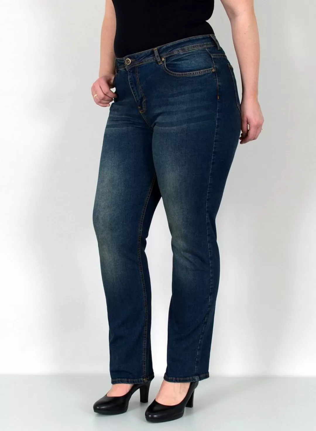 ESRA Straight-Jeans Gerade Schnitt Jeans hoher Bund mit Stretch bis Plus Si günstig online kaufen