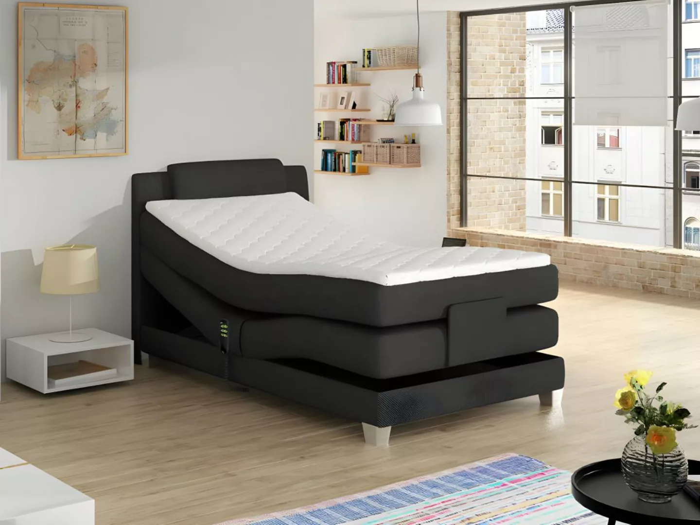 Boxspringbett mit Bettkopfteil + elektrischem Untergestell mit Relaxfunktio günstig online kaufen