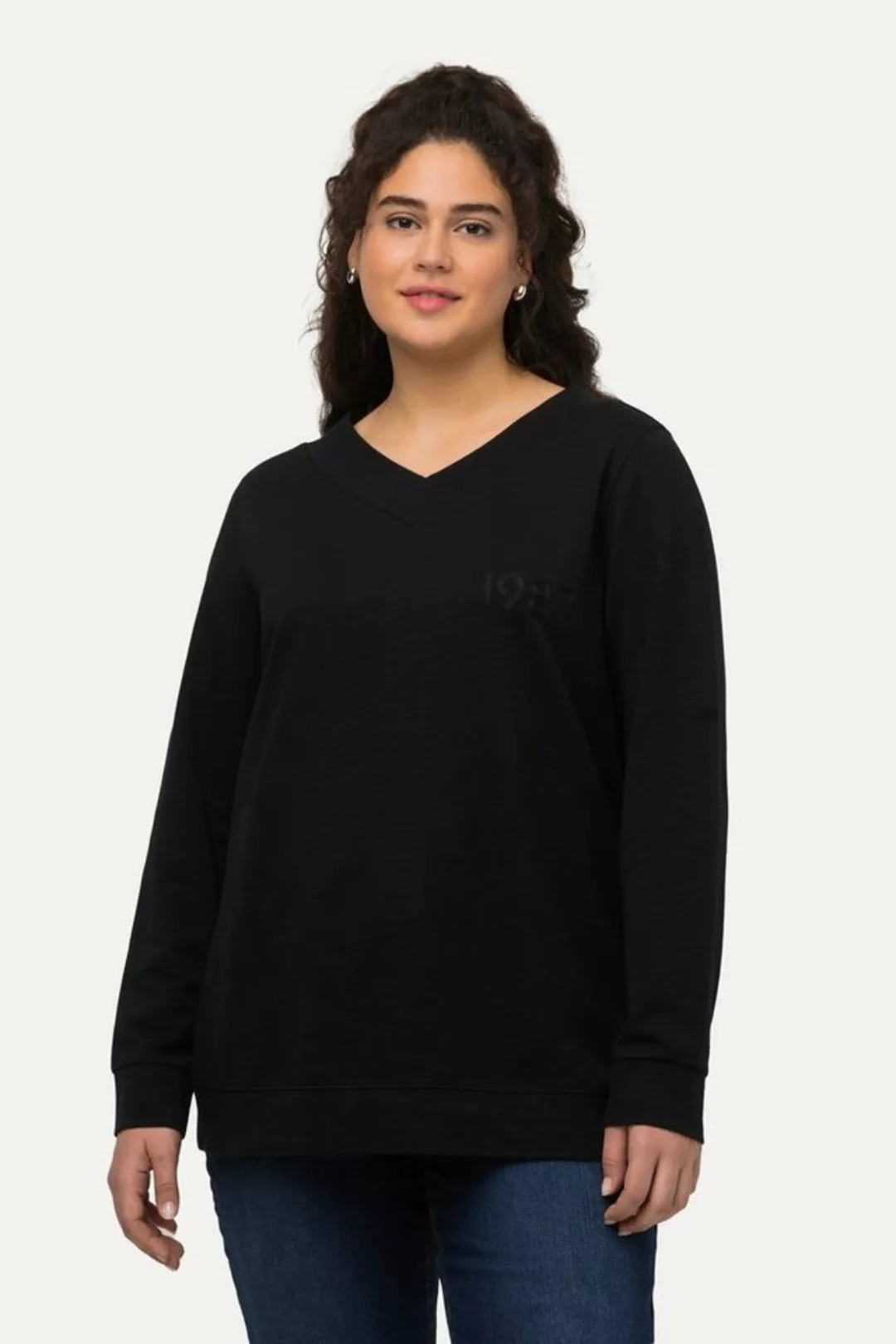 Ulla Popken Sweatshirt Sweatshirt doppelter V-Ausschnitt Stickerei günstig online kaufen