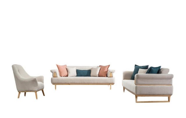 Xlmoebel Sofa Sofas Garnitur Set 3+3+1 Sitzer Holzsessel Sofa Set, 3 Teile, günstig online kaufen