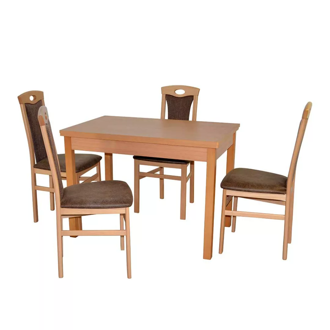 Esszimmer Sitzgruppe mit vier Stühlen Buchefarben & Braun (fünfteilig) günstig online kaufen