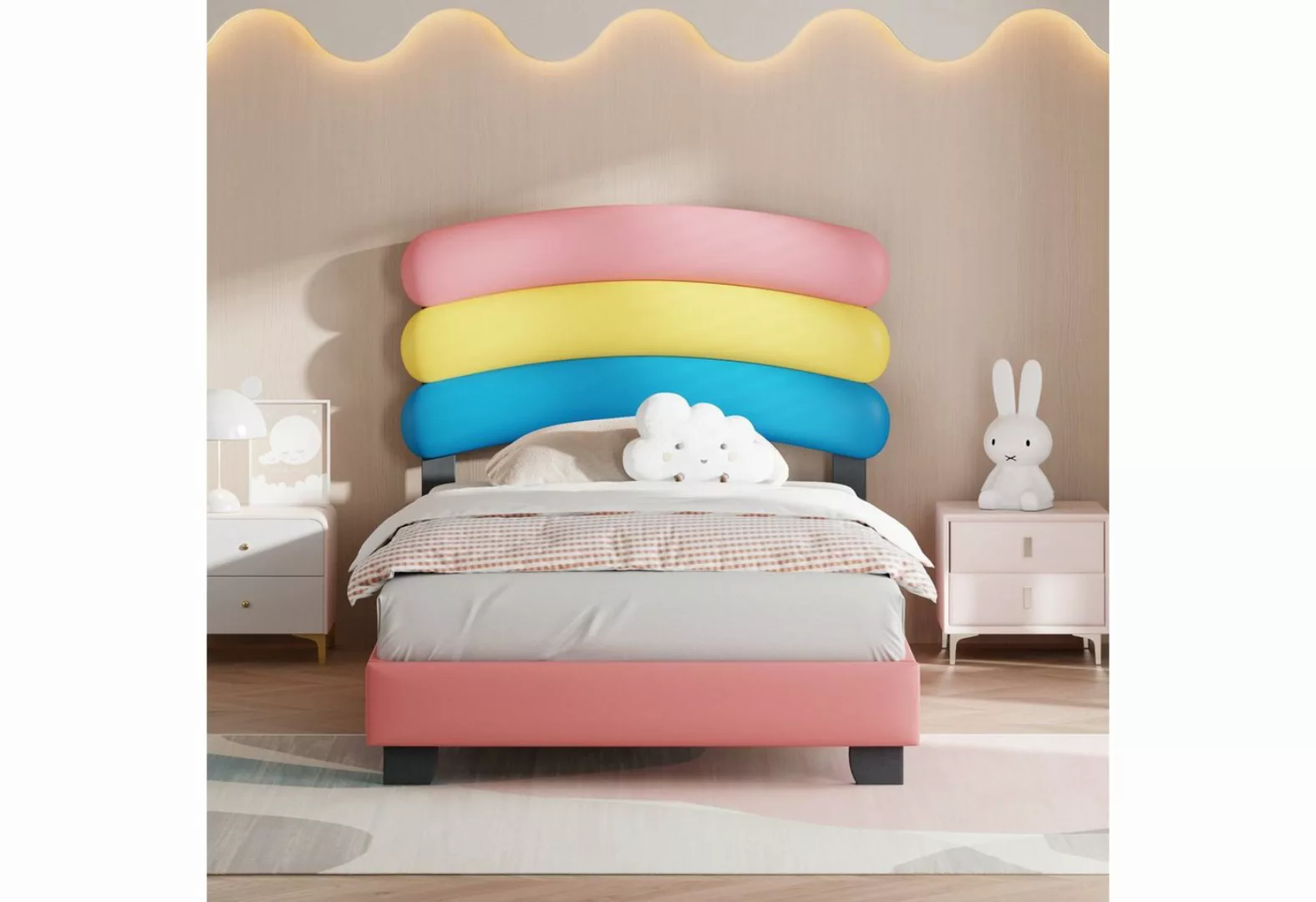 Gotagee Polsterbett Einzelbett 90x200cm Polsterbett Regenbogenform Kinderbe günstig online kaufen