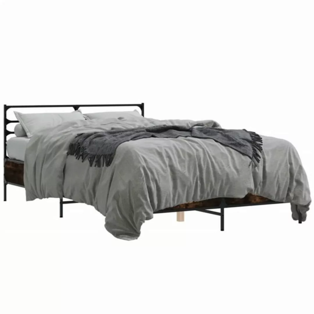 vidaXL Bett Bettgestell Räuchereiche 140x190 cm Holzwerkstoff und Metall günstig online kaufen