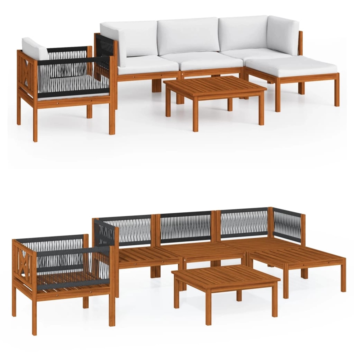 vidaXL 6-Tlg Garten-Lounge-Set mit Kissen Cremefarbenes Holz Akazie & Seil günstig online kaufen