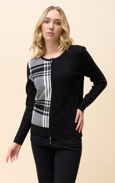 Passioni Strickjacke in Schwarz mit einem karierten Vorderteil, Reißverschl günstig online kaufen