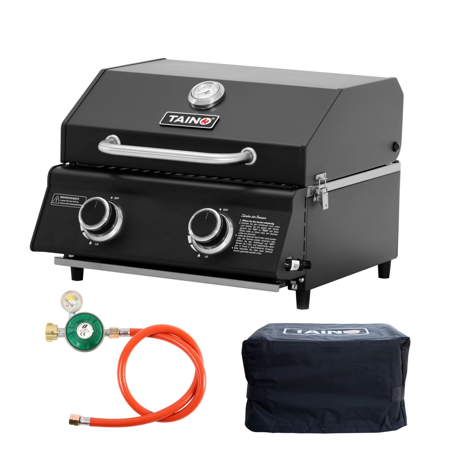 Taino Platinum Compact Dark Set Haube Regler Tischgrill 2 Brenner Gasgrill günstig online kaufen