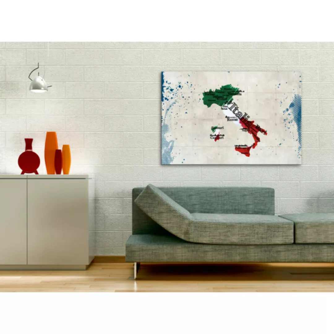 Wandbild Italienische Karte - Grafiken in Nationalfarben mit markierten Stä günstig online kaufen