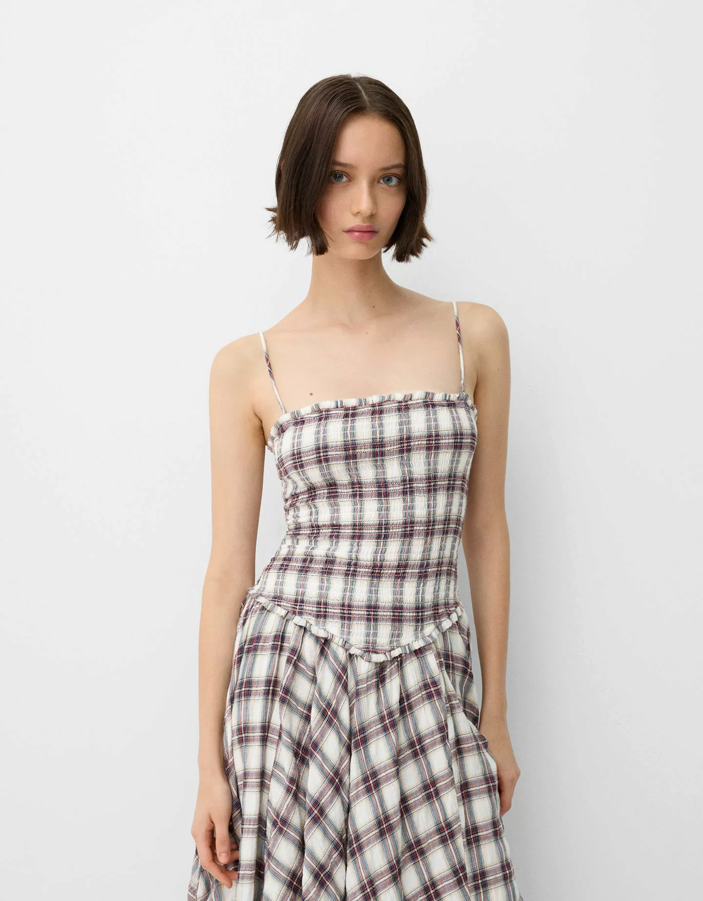 Bershka Bandeau-Kleid Mit Karomuster Und Volants Damen Xs Kombiniert günstig online kaufen