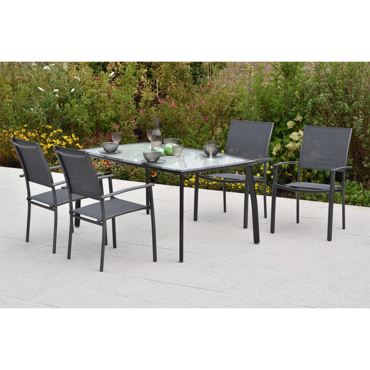 Merxx Milano Set 5-tlg. 4 Stapelsessel Gartentisch 150 x 90 cm günstig online kaufen