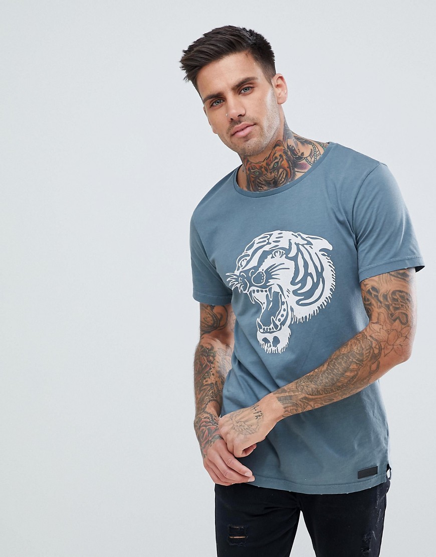 Just Junkies – T-Shirt mit Tigermotiv-Blau günstig online kaufen