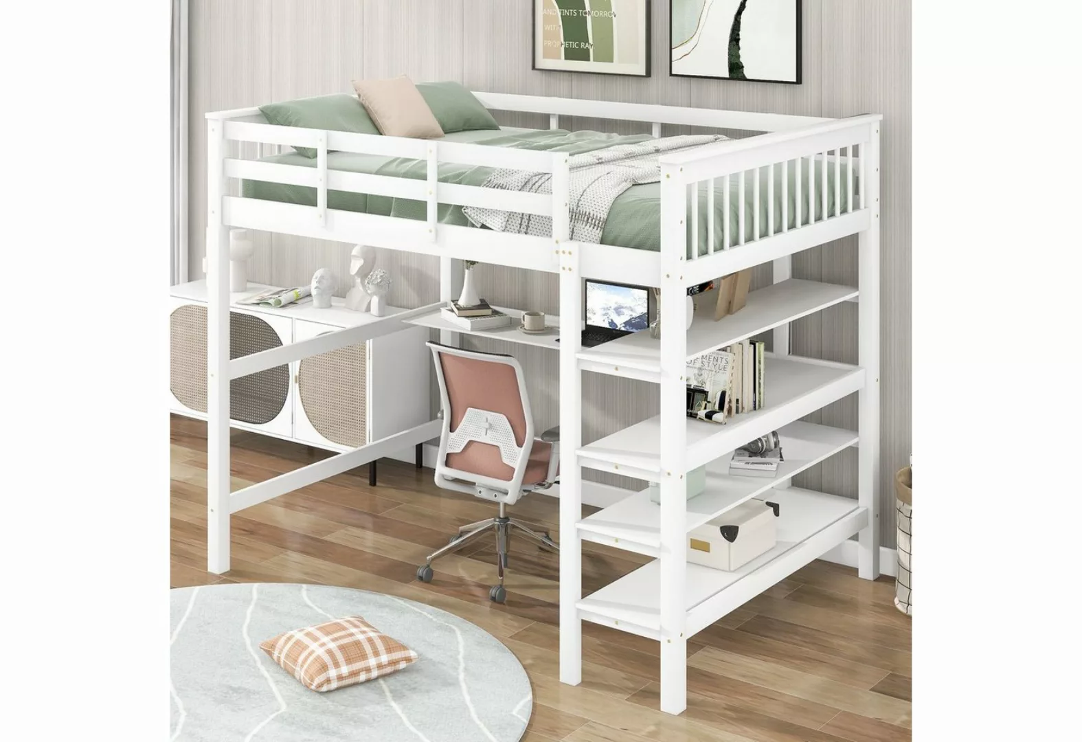 SOFTWEARY Hochbett Kinderbett mit Lattenrost (140x200 cm, Doppelbett mit Ra günstig online kaufen