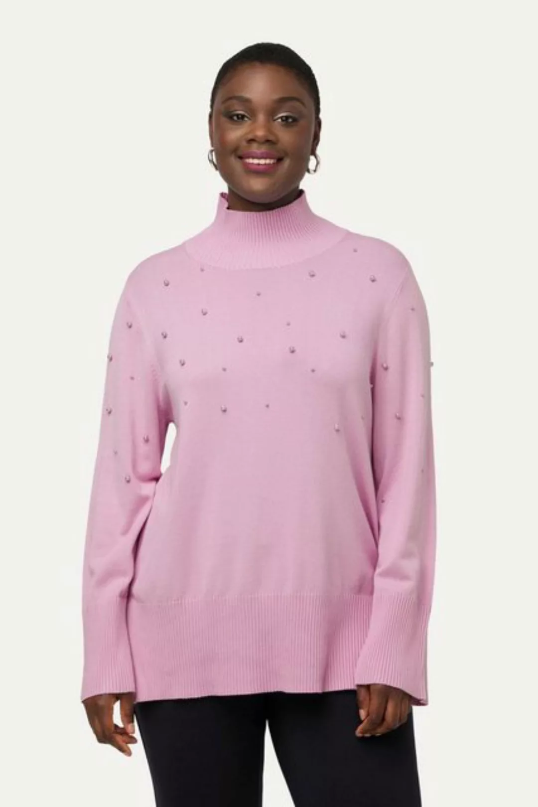 Ulla Popken Strickpullover Pullover Perlen Stehkragen Langarm günstig online kaufen