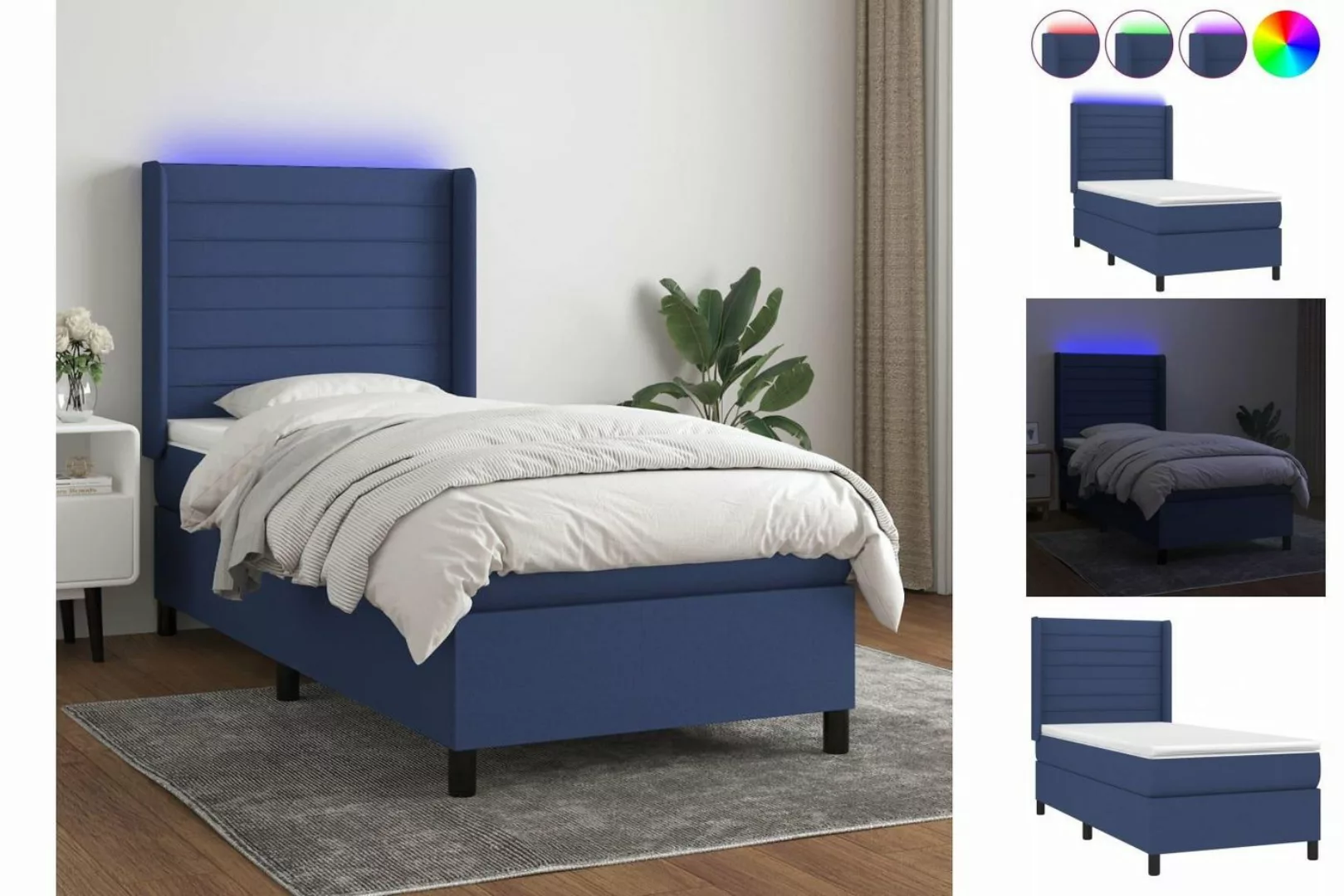 vidaXL Boxspringbett Boxspringbett mit Matratze LED Blau 100x200 cm Stoff B günstig online kaufen