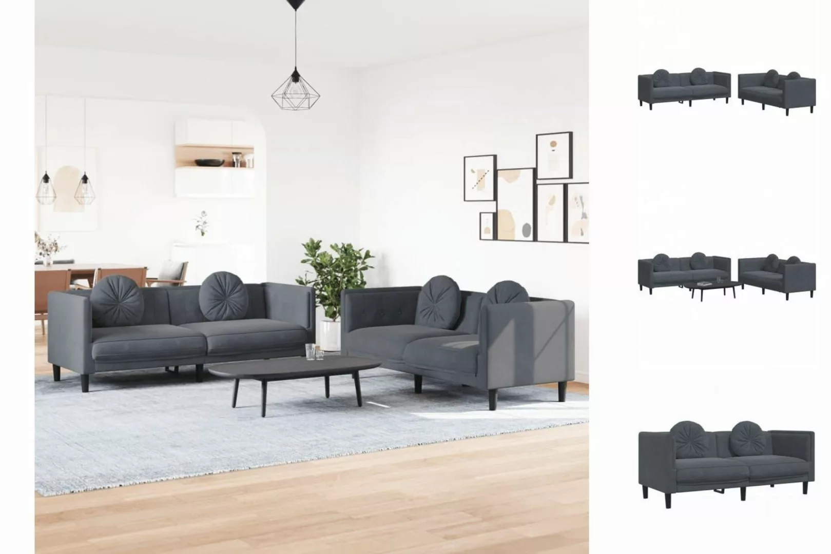 vidaXL Sofa 2-tlg Sofagarnitur mit Kissen Dunkelgrau Samt günstig online kaufen