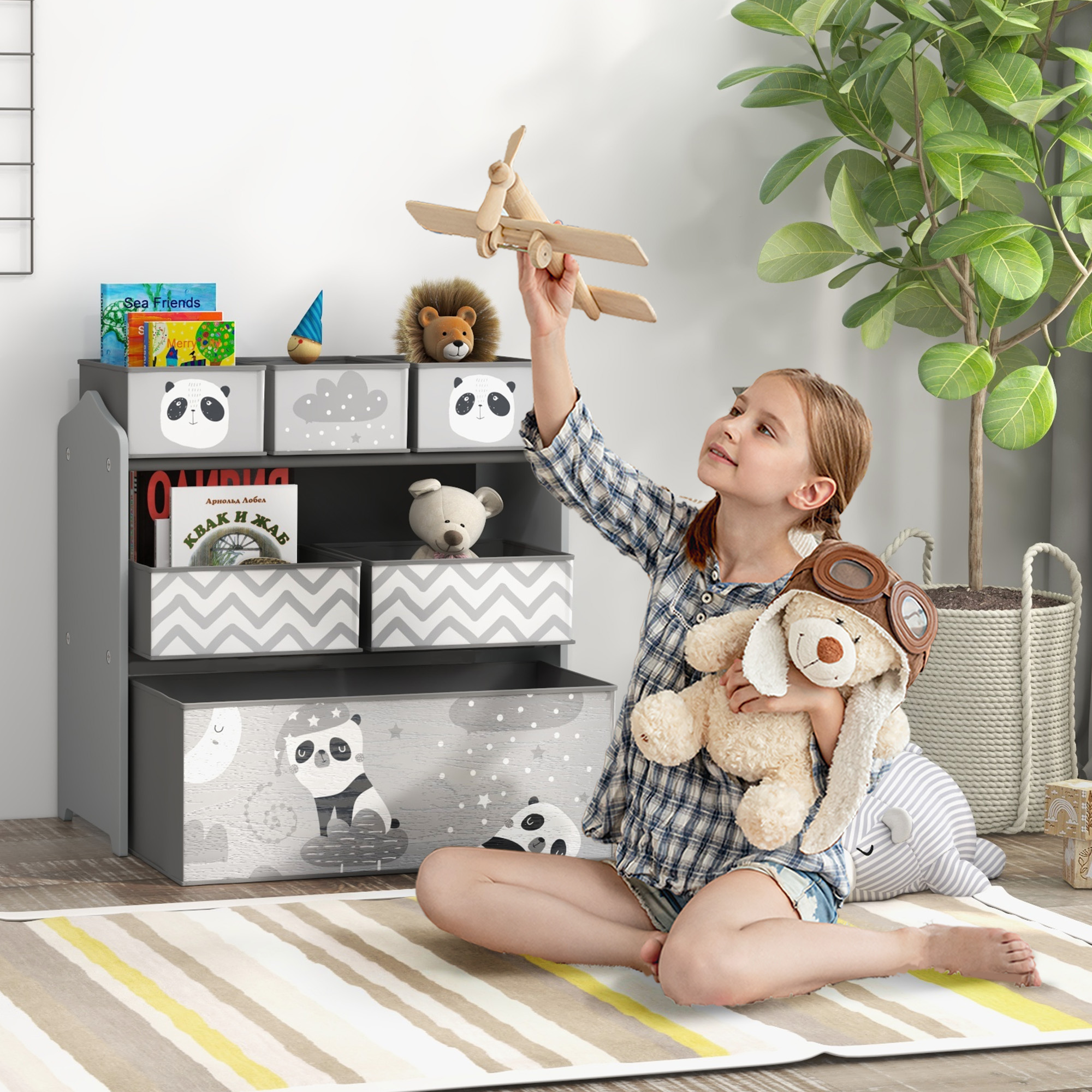 ZONEKIZ Spielzeugregal für Kinder mit 6 abnehmbaren Stoffbehältern, Mehrzwe günstig online kaufen