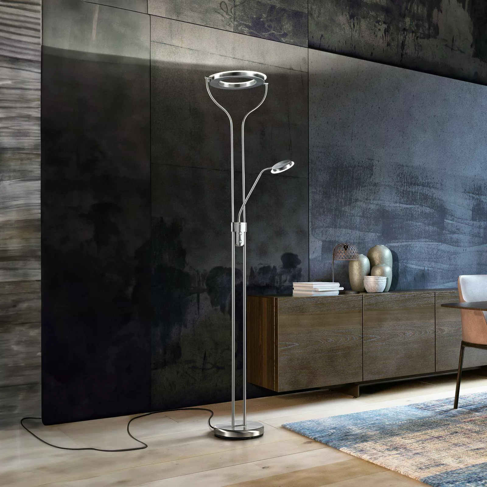 LED-Stehlampe Davos, nickelfarben, Höhe 180 cm, 2-flg., CCT günstig online kaufen